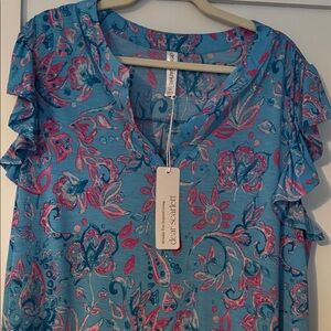 Dear Scarlett Blue and Pink Floral Blouse